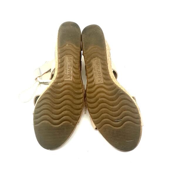 Sperry Size 8 Heels Beige Nude 3" Wedge Heel Sandals Ankle Tie Open Toe Strappy - Picture 7 of 7